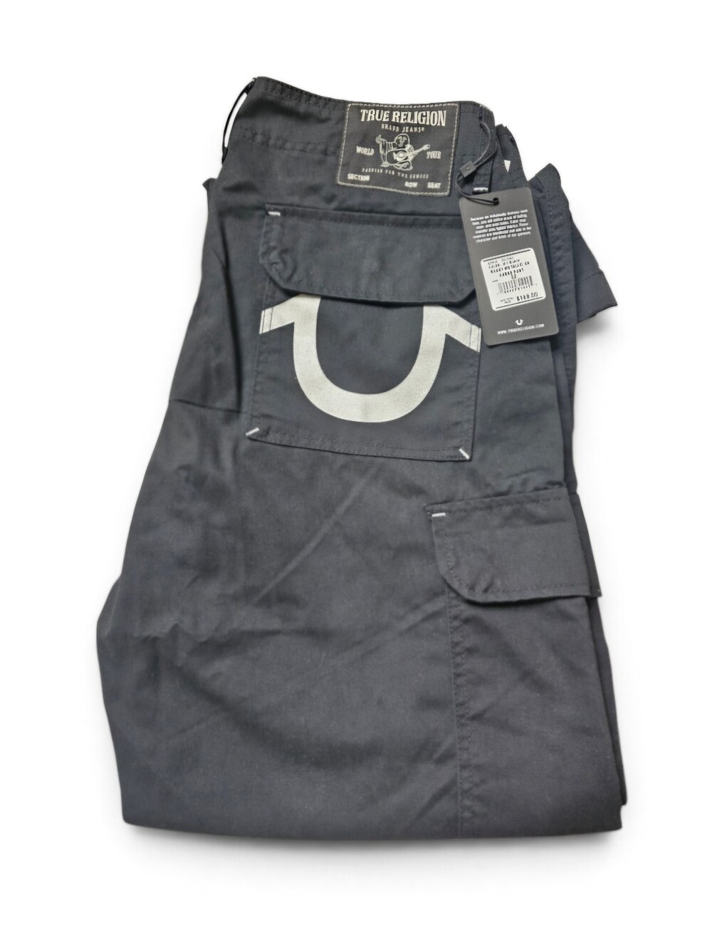 True Religion Jet Black Baggy Metallic Horseshoe Men's Cargo Pants Size 32 NWT